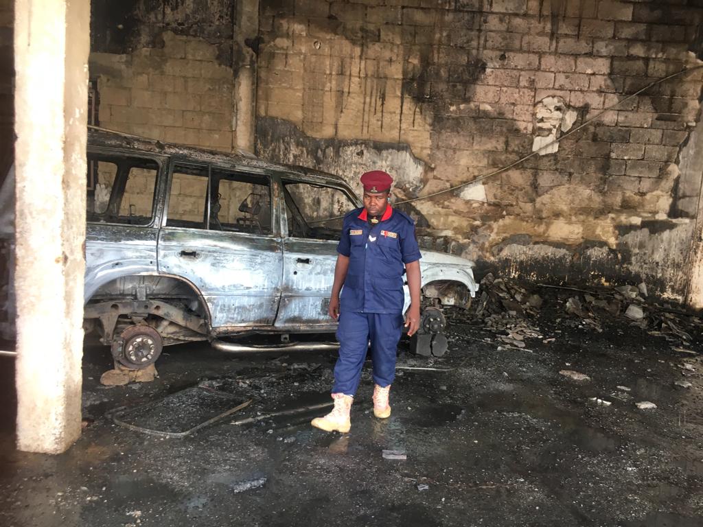 The scene from the fire that destroys relief materials meant for IDPs in Maiduguri (NAN)