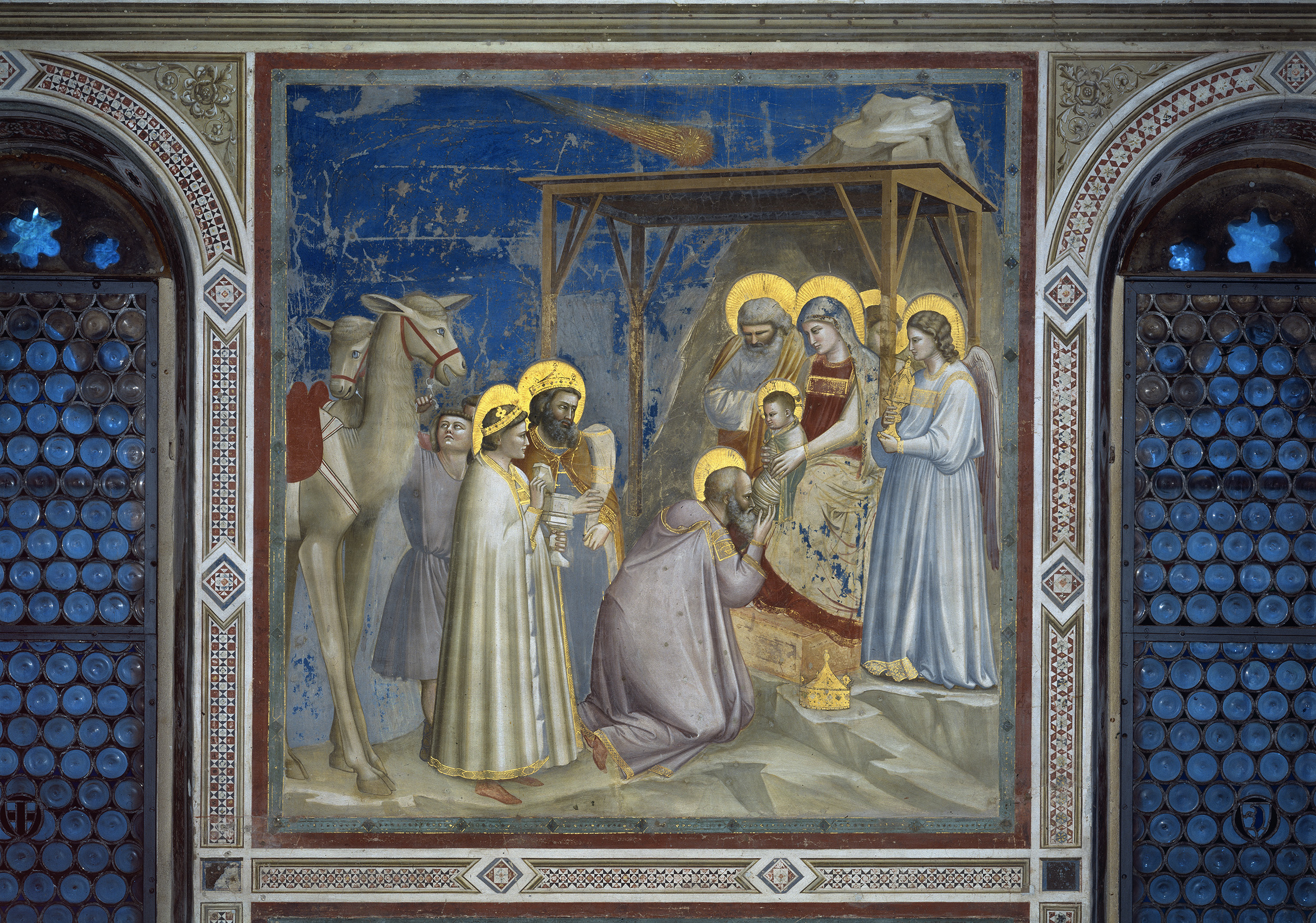 „Pokłon Trzech Króli”, fresk Giotta di Bondone powstały w latach 1304–1306 na prawej ścianie kaplicy Scrovegni w Padwie