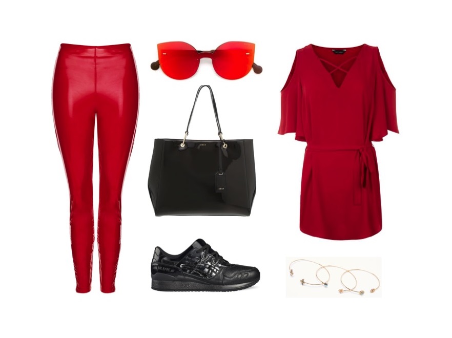 Tunika: New Look; spodnie, okulary: Topshop; torba: DKNY; buty: ASICS; bransoletki: Bershka.