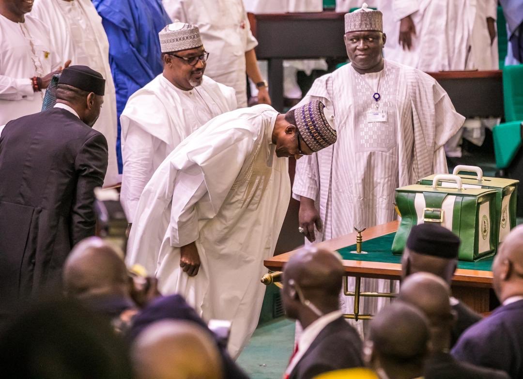 President Muhammadu Buhari during the 2020 Budget presentation to the joint session of the National Assembly [Twitter/@HouseNGR]