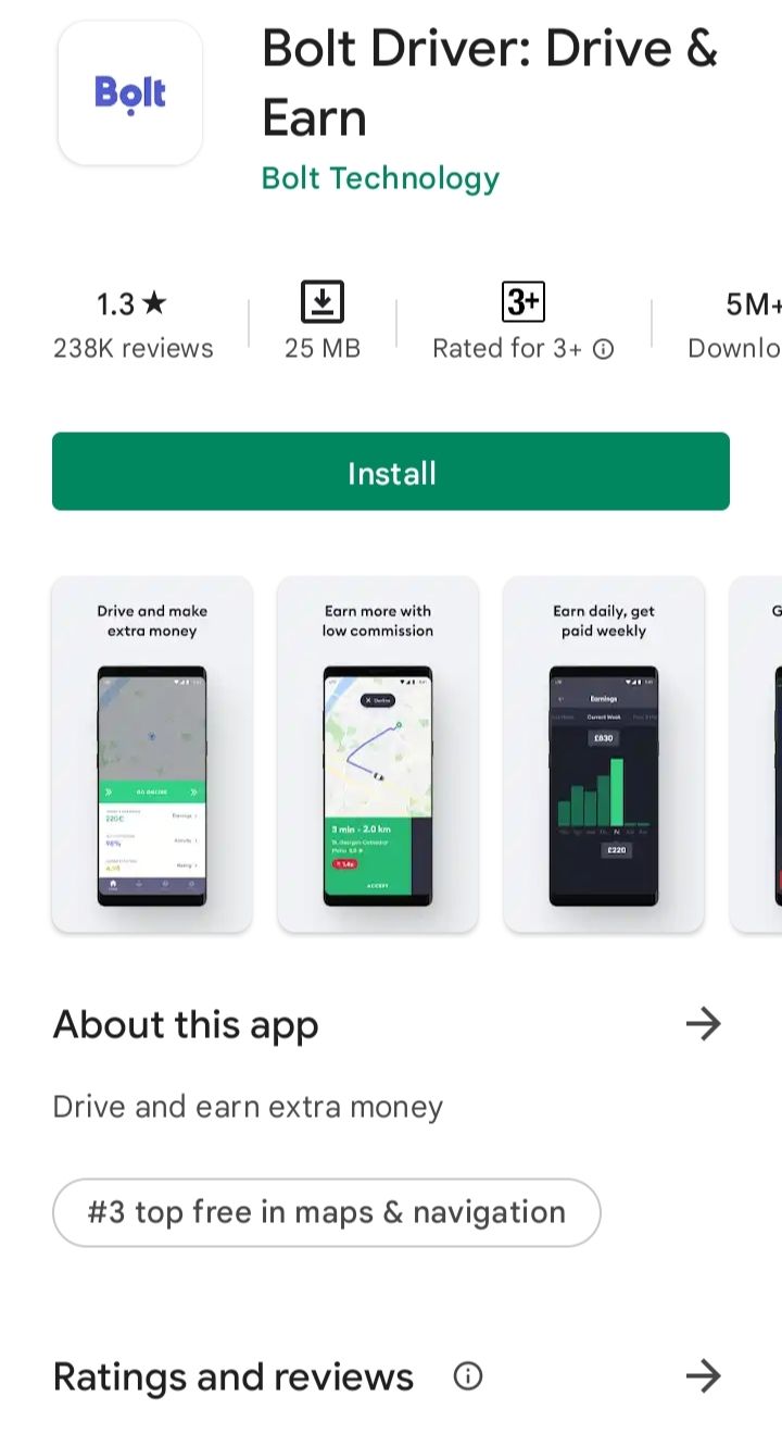 The rating for Bolt Nigeria\'s app on Play Store has dropped dramatically due to ongoing protests by drivers