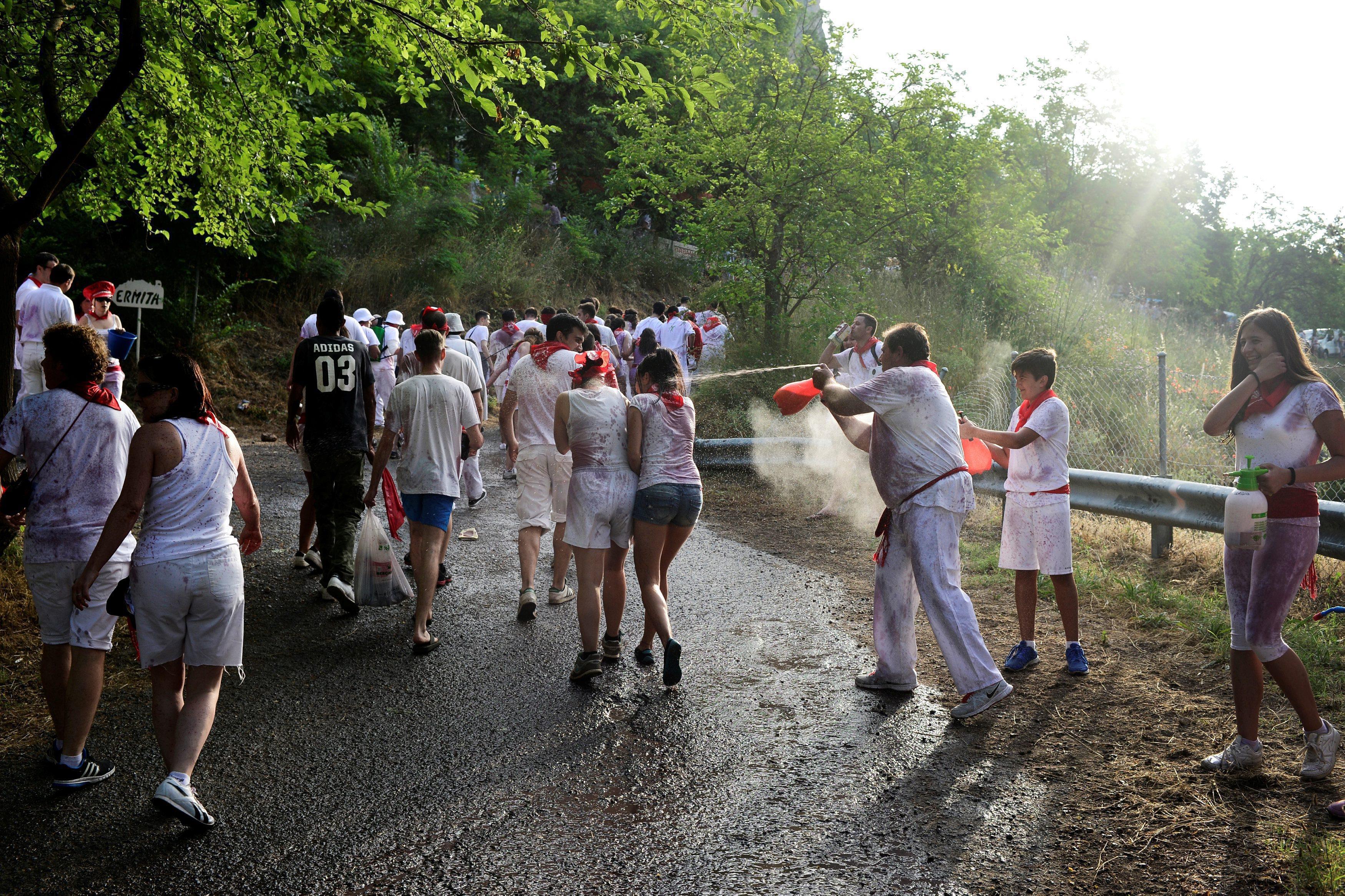 Revellers have wine sprayed at them during the Batalla de Vino (Wine Battle) in Haro