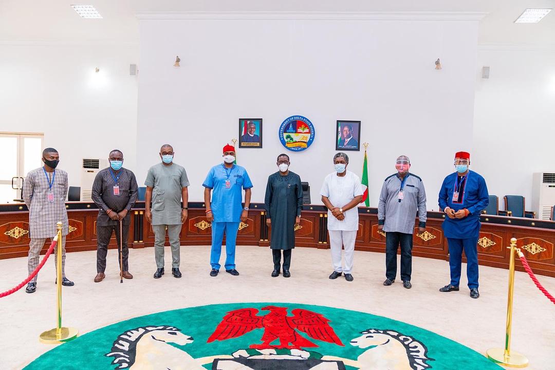 Delta Gov Okowa hosts movie producers in Asaba on Friday, August 28, 2020 (State press corps)