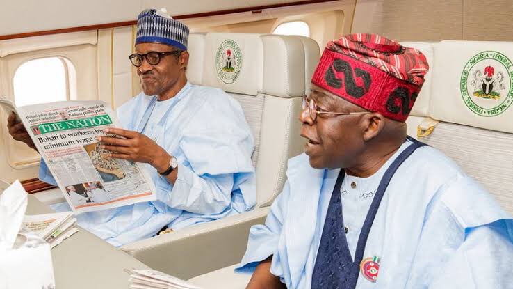 President Muhammadu Buhari and APC National Leader, Asiwaju Bola Ahmed Tinubu. [Twitter/@Buharisallau1]