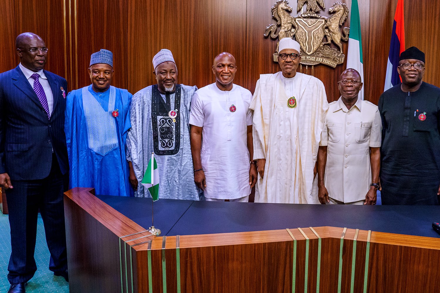 President Muhammadu Buhari receives Governor-Elect of Bayelsa State, Mr. David Lyon today, at the State House, Abuja. (Presidency)
