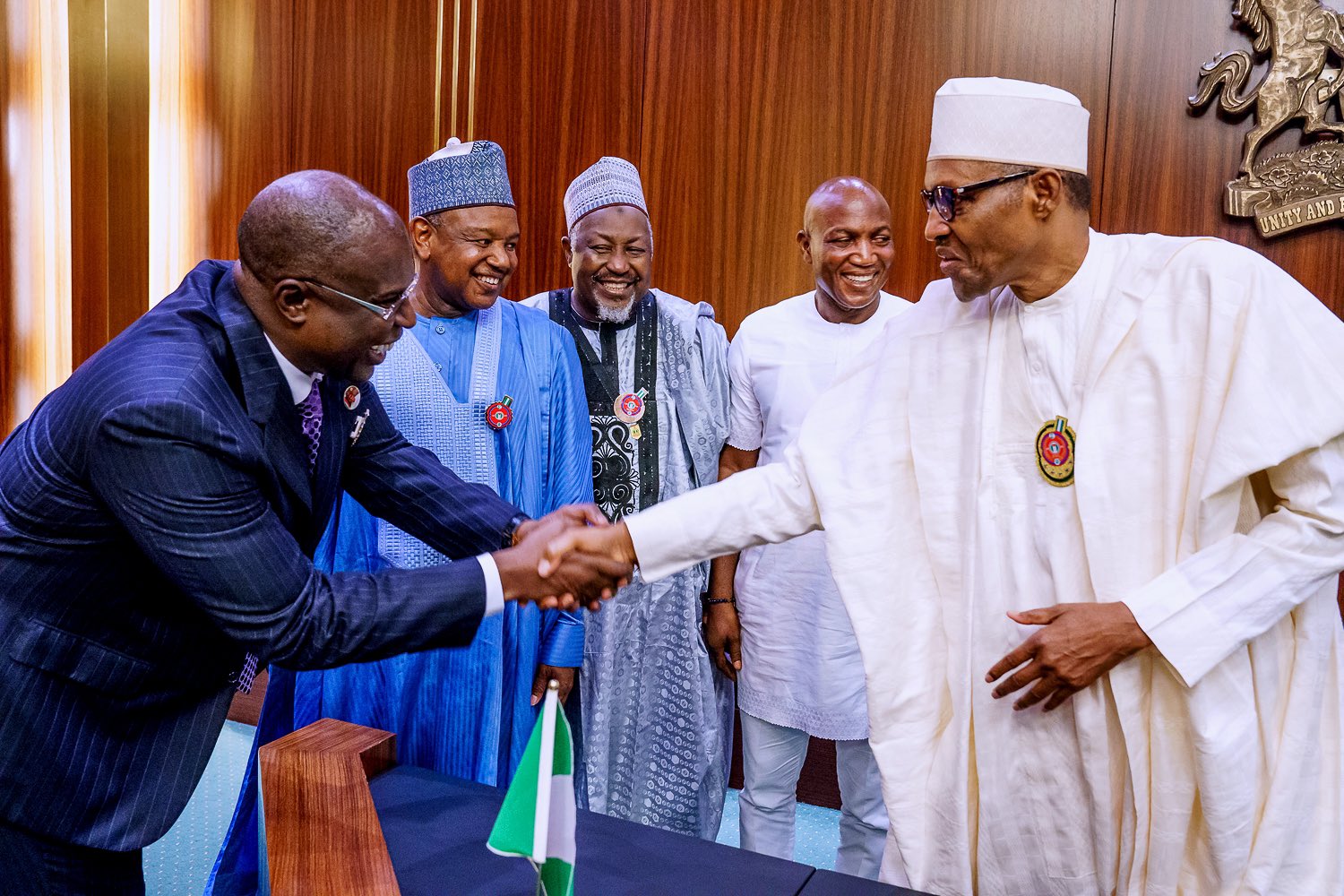 President Muhammadu Buhari receives Governor-Elect of Bayelsa State, Mr. David Lyon today, at the State House, Abuja (Presidency)