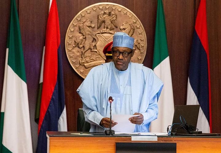President Muhammadu Buhari inaugurates the Board of the North East Development Commission (NEDC) at the State House, Abuja. [Twitter/@BashirAhmaad]