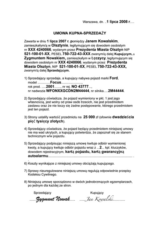 Jak Napisać Umowę Kupna Sprzedaży Auto świat
