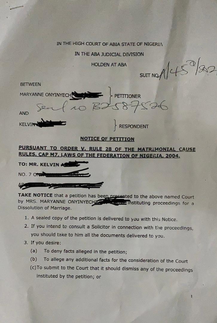 See dissolution of marriage court document of BBNaija's Maria's partner and Cubana Chief Priest's sister