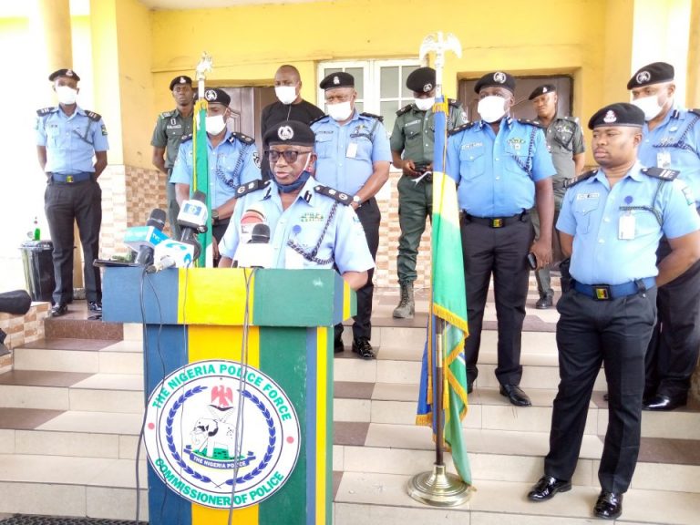 New Rivers state Police Commissioner, Joseph Mukan addressing journalists in Port Harcourt. [NAN]