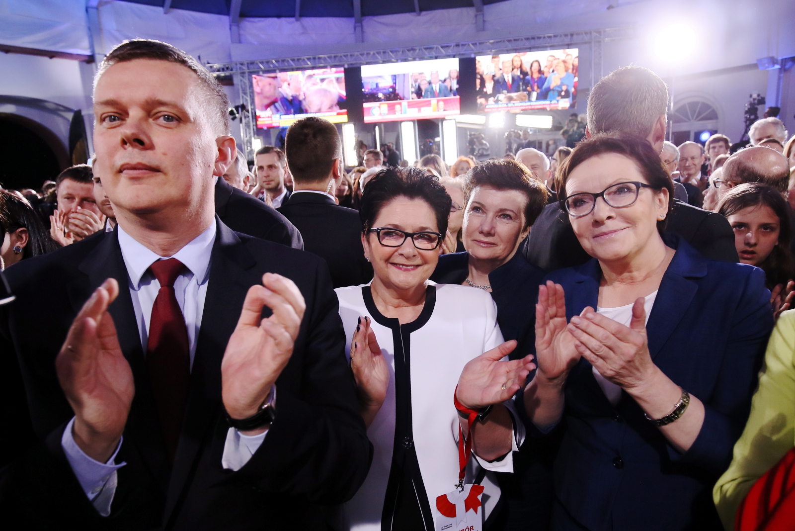 Tomasz Siemoniak, Teresa Piotrowska, Hanna Gronkiewicz-Waltz, Ewa Kopacz w czasie wieczoru wyborczego Bronisława Komorowskiego