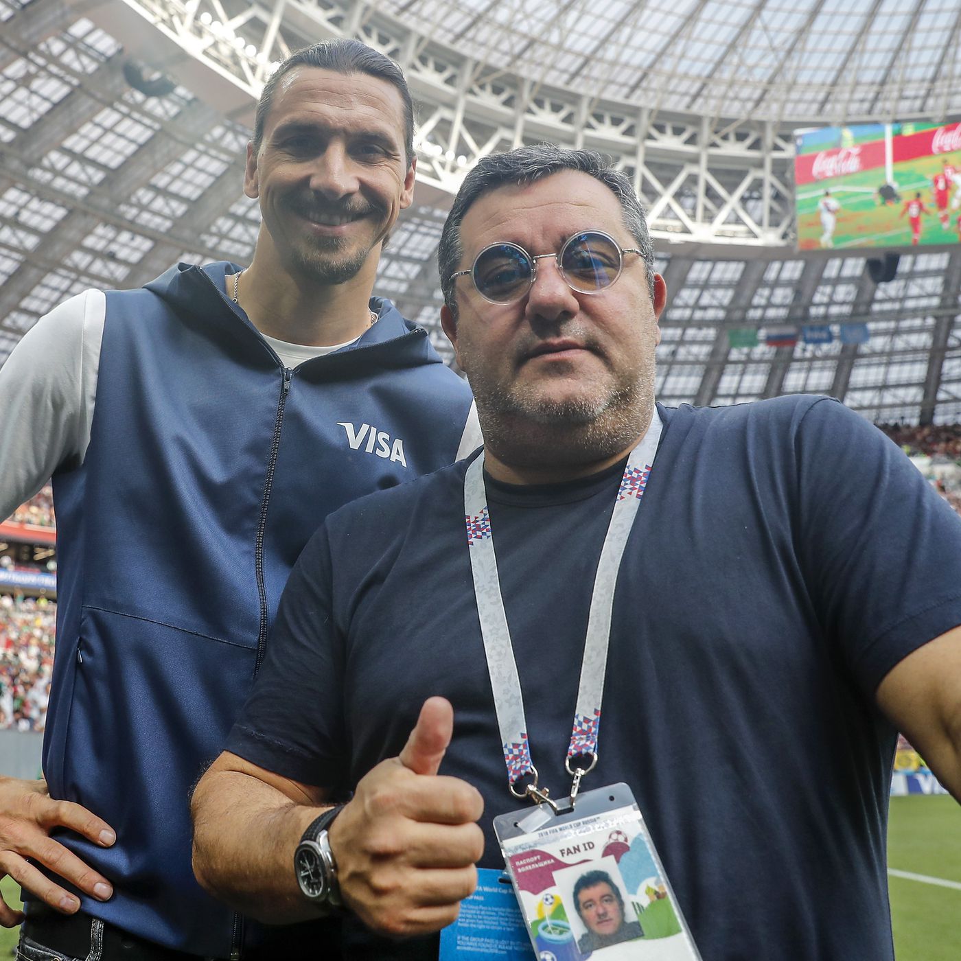 Mino Raiola and Zlatan Ibrahimovic at the 2018 World Cup
