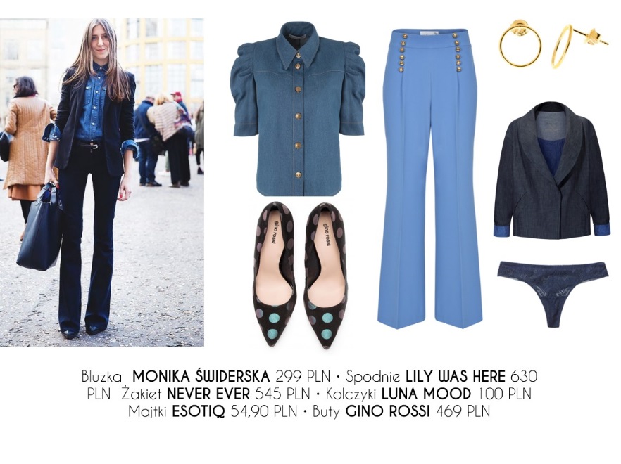 Do pracy możesz też nosić jeans, ważne, jak go połączysz z resztą garderoby. Szczególnie dobrze sprawdza się ciemny, surowy denim bez przetarć.
