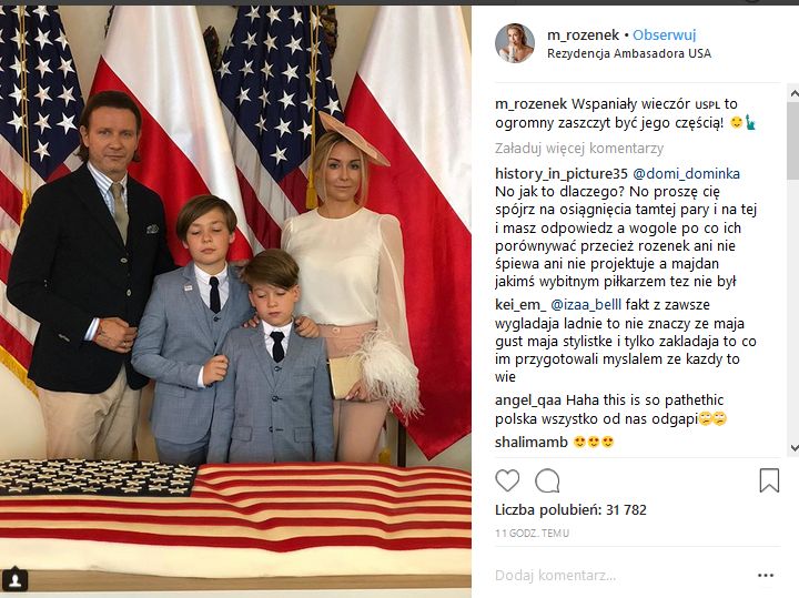 Państwo Majdanowie na przyjęciu u ambasadora USA pojawili się wraz z synami Małgorzaty. Cała czwórka prezentowała się bardzo elegancko