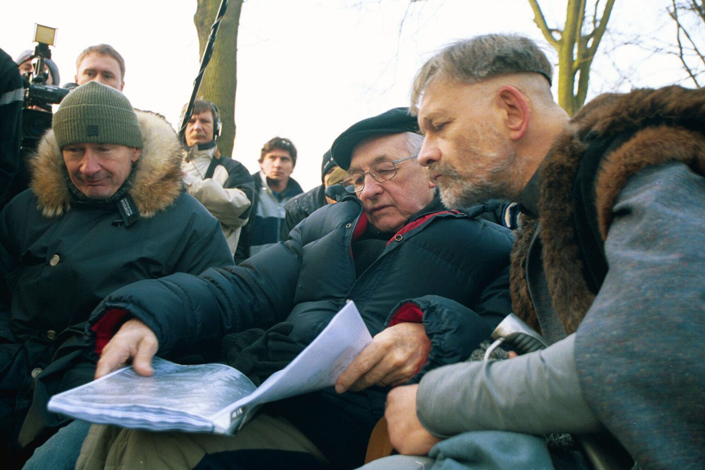Andrzej Wajda i Andrzej Seweryn na planie filmu