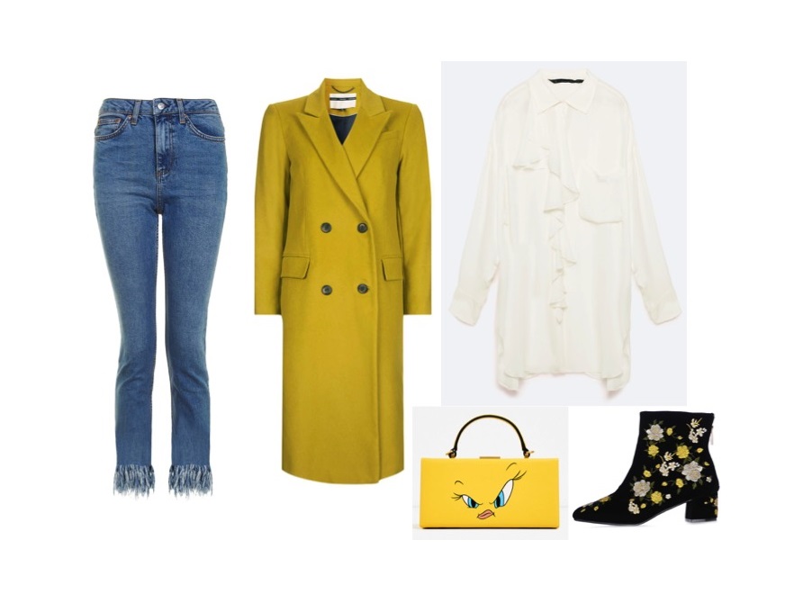 Płaszcz: Topshop; koszula: Zara; spodnie: Topshop; torba: Zara; buty: Topshop