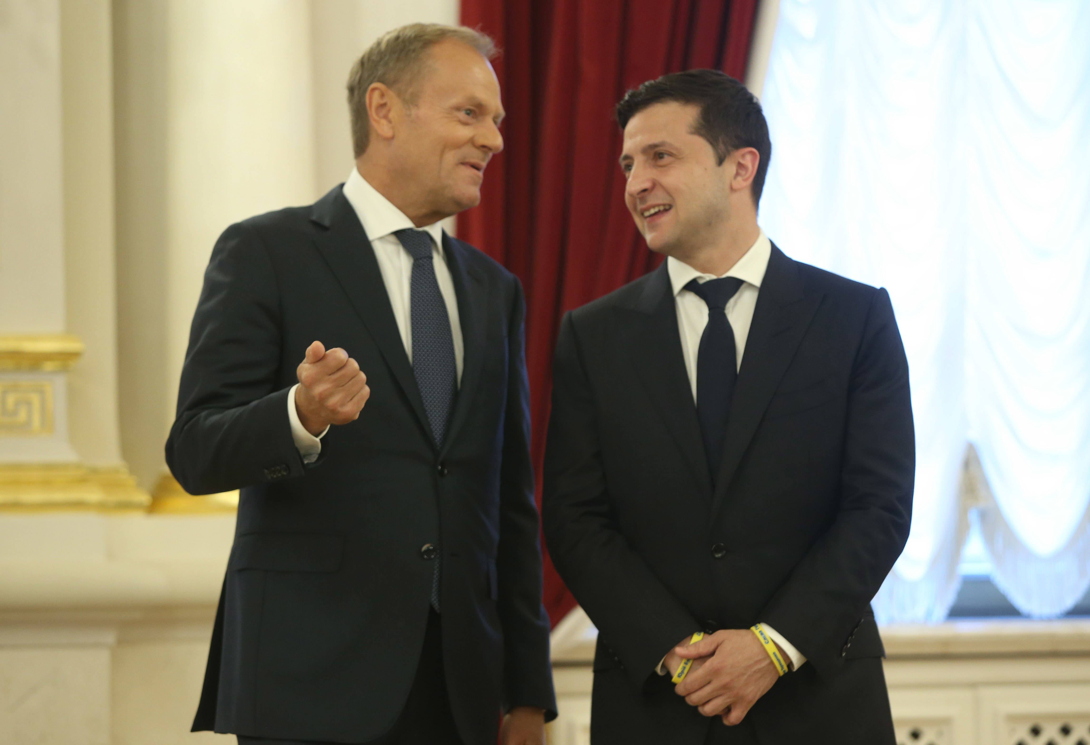 Szef Rady Europejskiej Donald Tusk i prezydent Ukrainy Wołodymyr Zełenski w Kijowie, 2019 r.