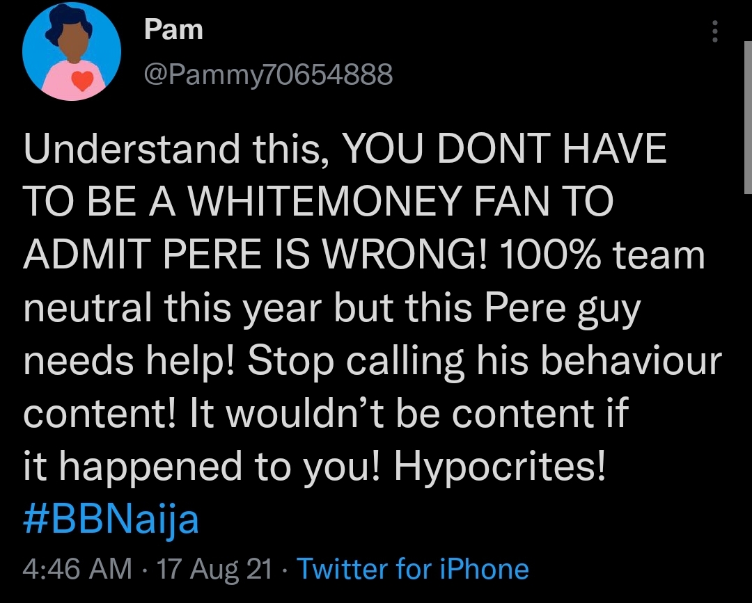 Whitemoney versus Pere Twitter reaction [Twitter]