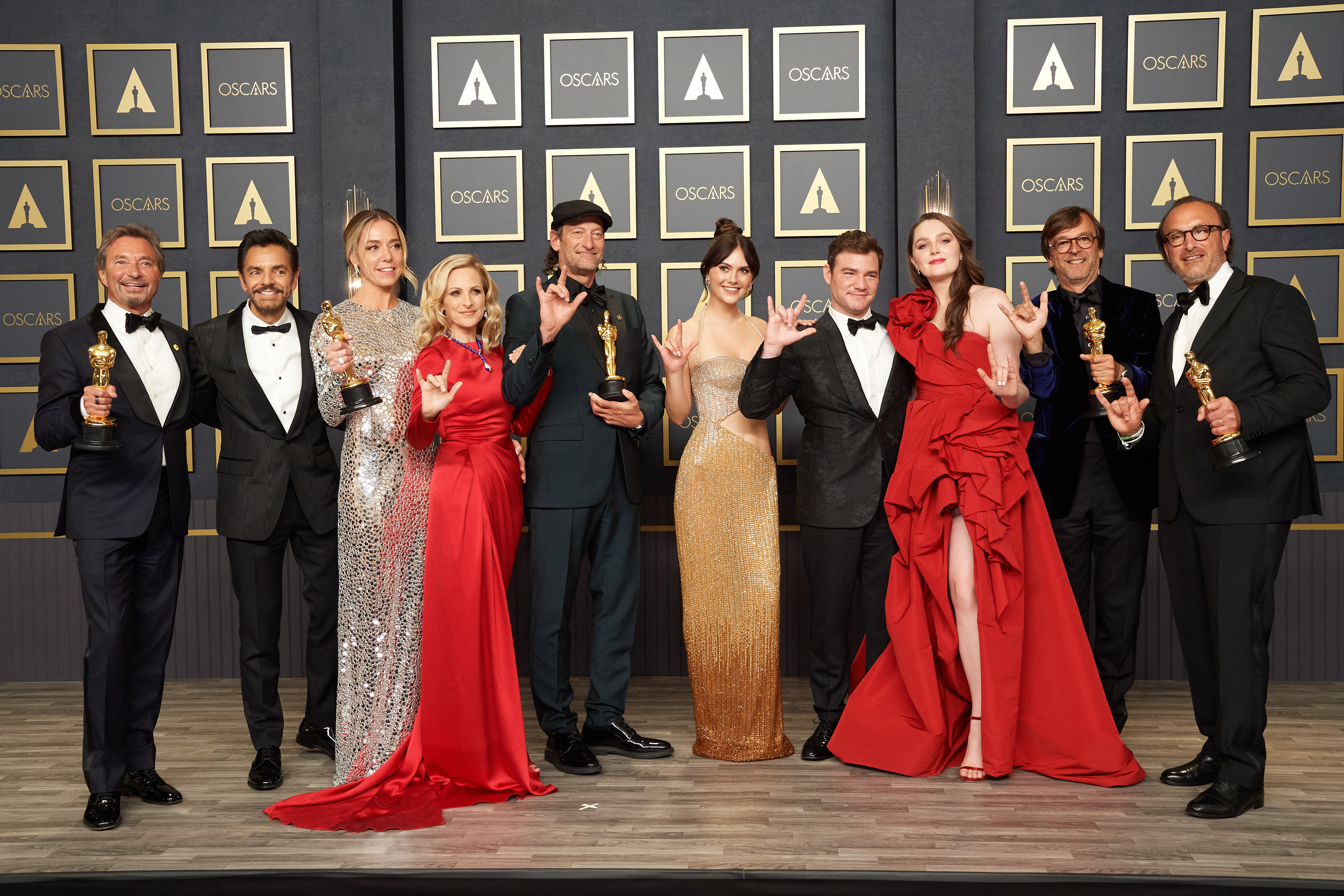 Twórcy filmu „CODA” podczas ceremonii rozdania Oscarów, Los Angeles, 27 marca 2022 r.