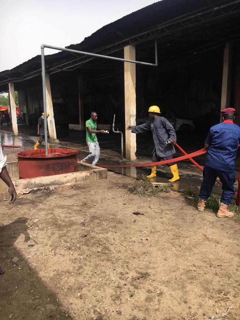 The scene from the fire that destroys relief materials meant for IDPs in Maiduguri (NAN)