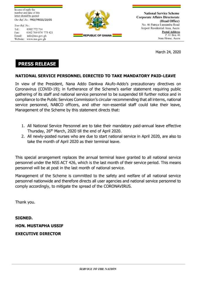 National Service statement
