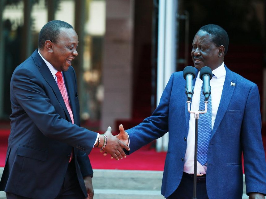 Uhuru Kenyatta with Raila Odinga during the 09 March handshake