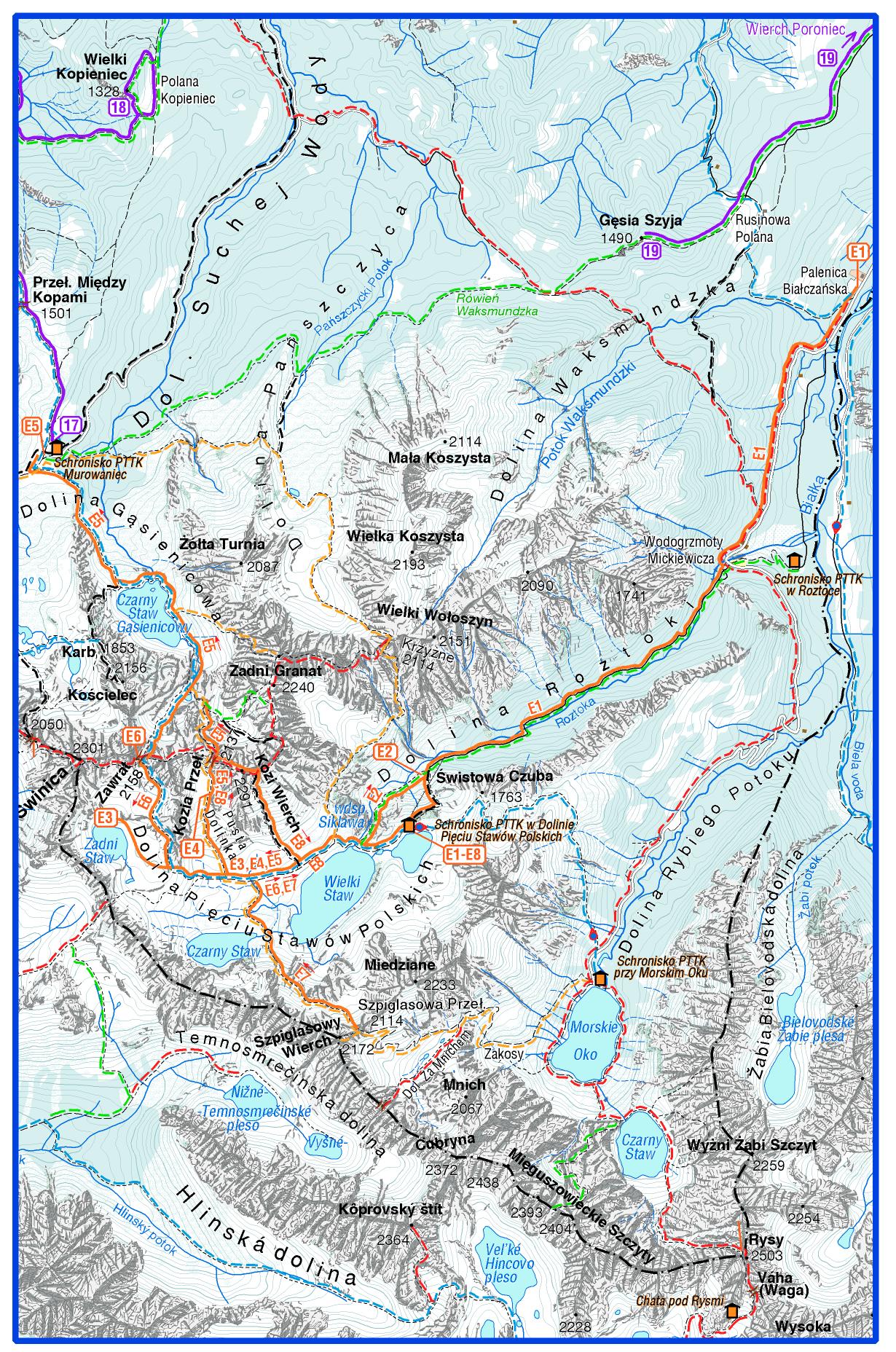 mapa trasy narciarskiej - Dolina Pięciu Stawów / Fot.