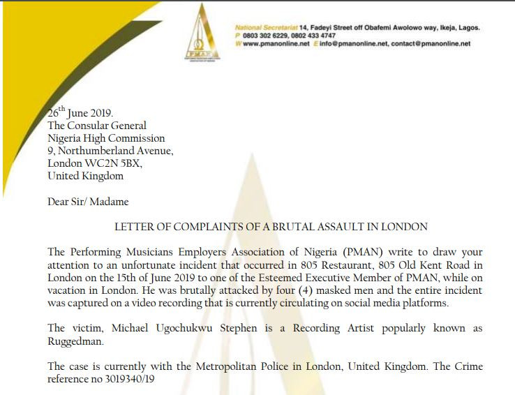 PMAN writes Nigeria High Commission in UK over attack on Ruggedman fd007dbe71cc0c2dd3356fe347b99347 - PMAN writes Nigeria High Commission in UK over attack on Ruggedman