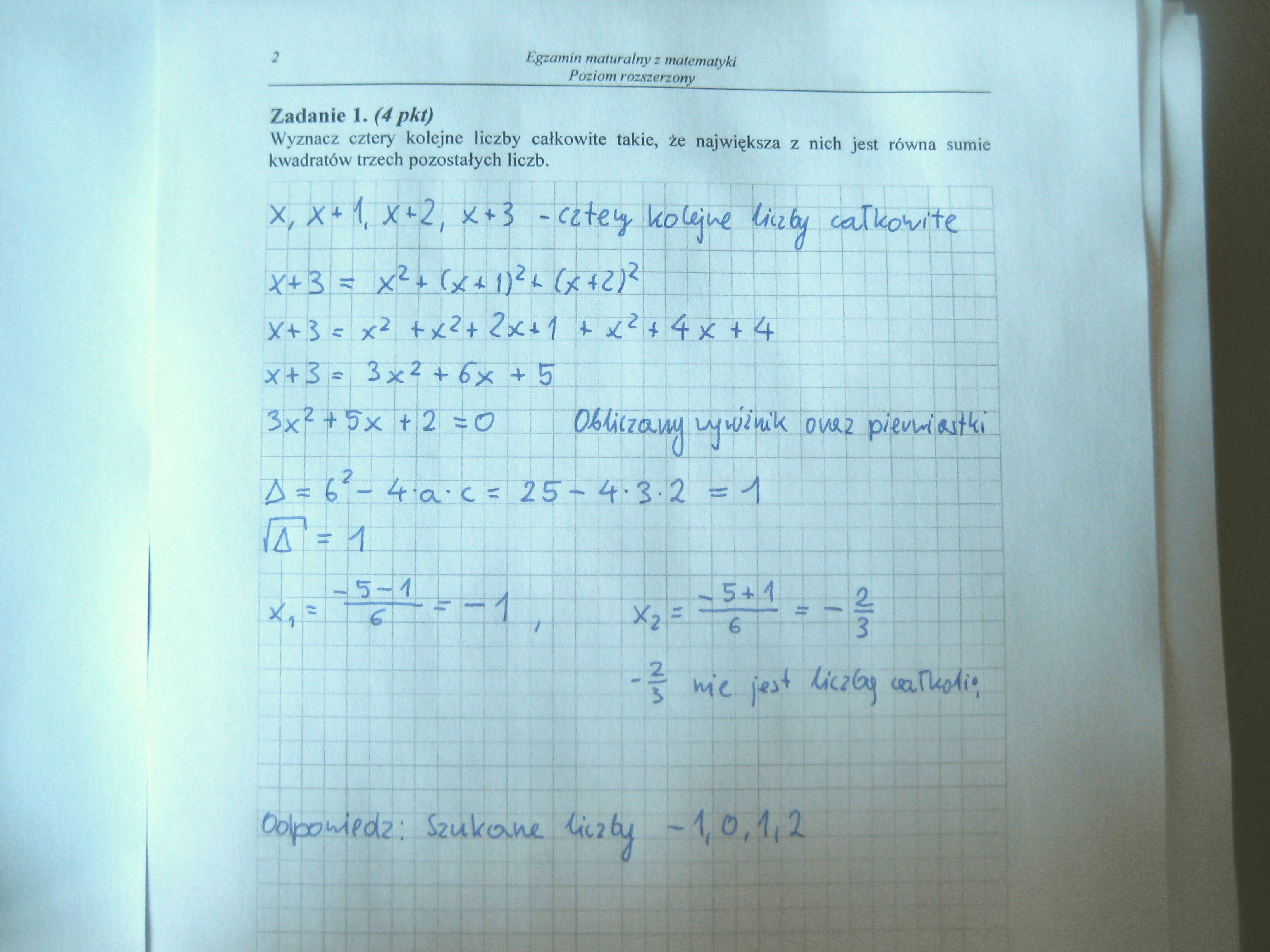 Matura z matematyki - poziom rozszerzony. Odpowiedzi