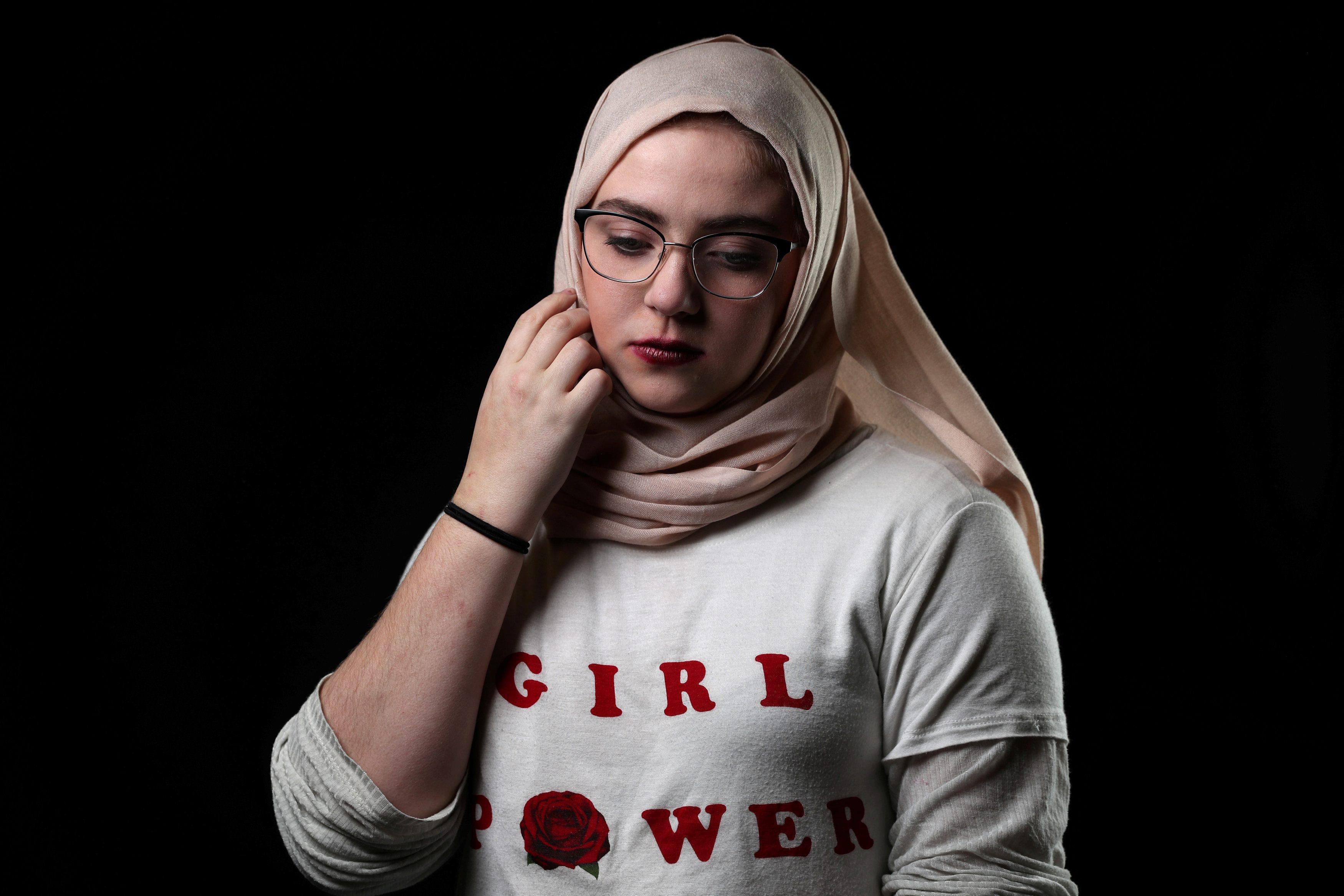 Samantha Hanahentzen, 17, poses for a #MeToo portrait in Detroit