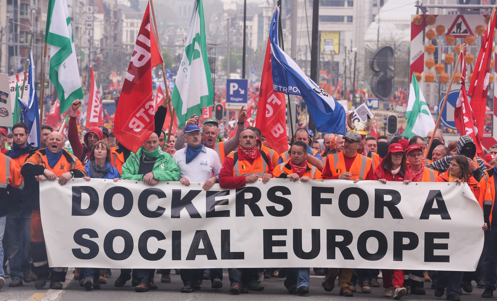 Protest związkowców w Brukseli