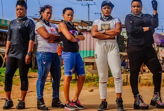 Victoria Kolawole, Titi Osinowo, Temitope Solaja, Eniola Ajao and BimboAfolayan on the set of '77 Bullets' [Instagram/mercilicious]