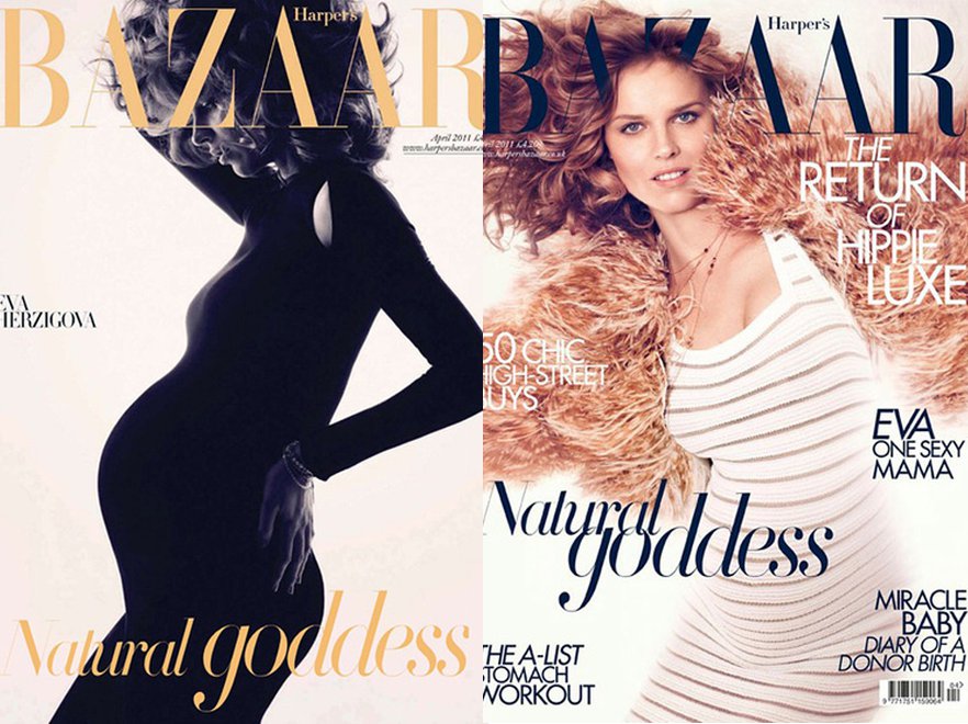 Sexy mama: ciężarna Eva Herzigova na okładkach Harper's Bazaar