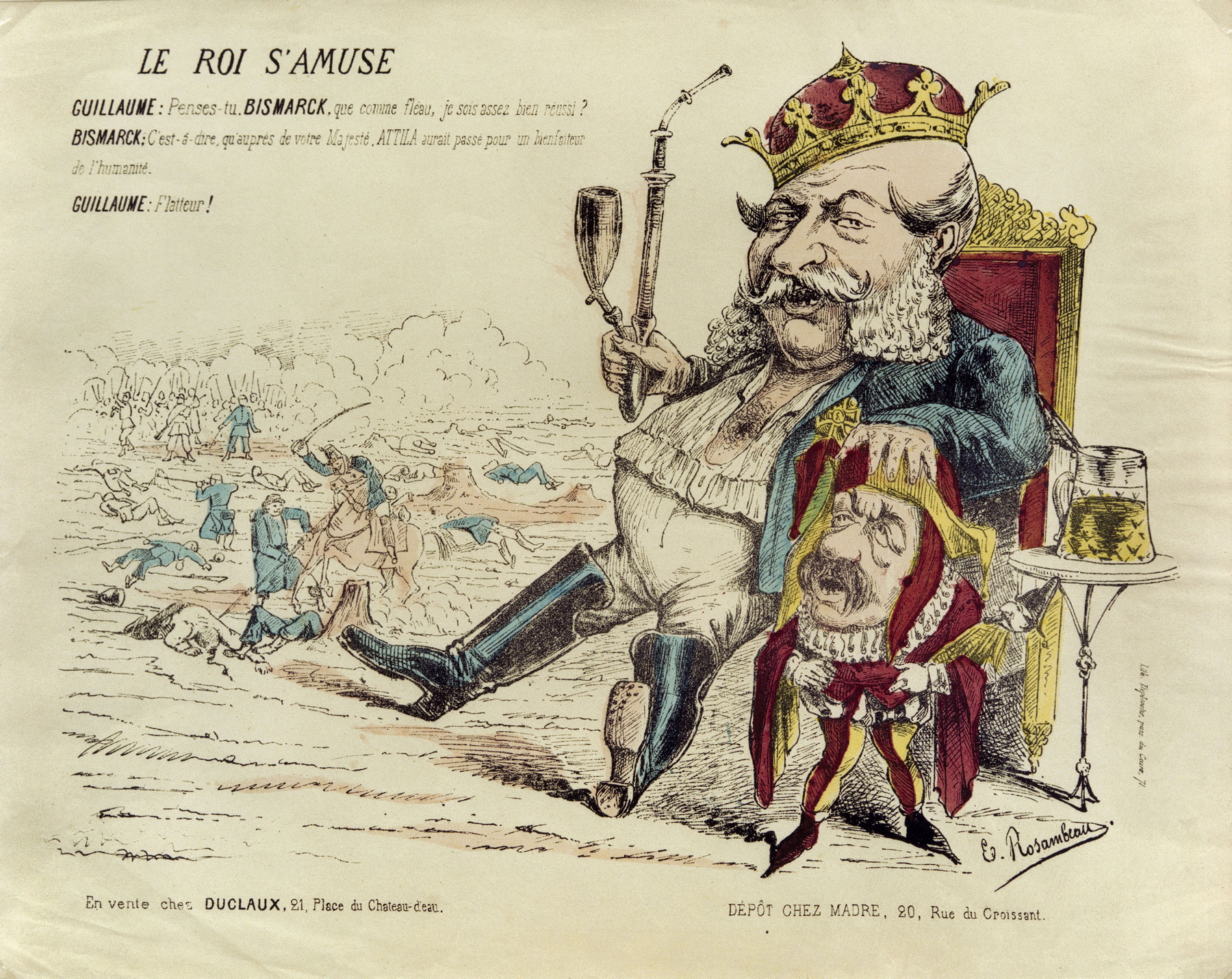 Karykatura francuska przedstawiająca Wilhelma I i Ottona von Bismarcka podczas wojny francusko-pruskiej 1870-1871, litografia E. Rosambeau