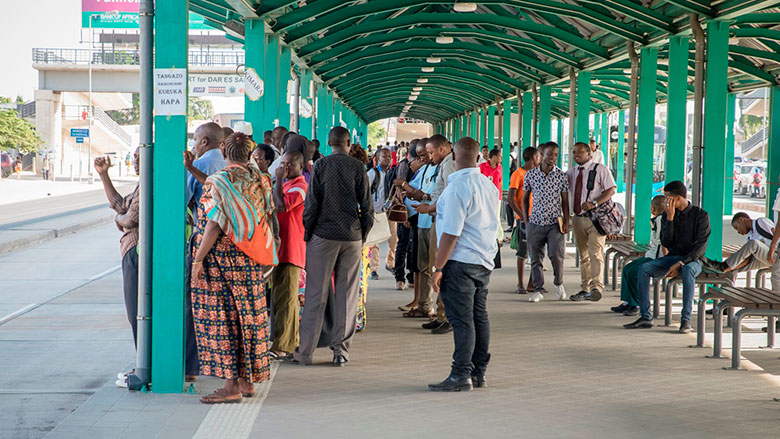 Tanzania City Residents waiting for Rapid Transit bus (World Bank Group)