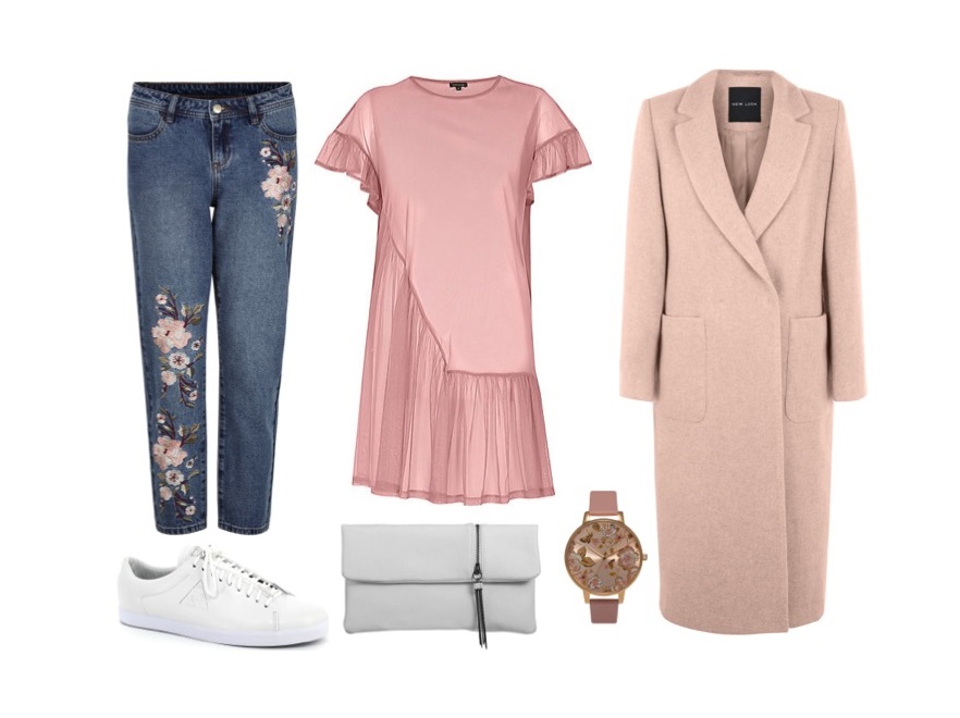 Płaszcz: New Look; spodnie: New Look; tunika: River Island; torba: Topshop; buty: Le Coq Sportif; zegarek: Topshop