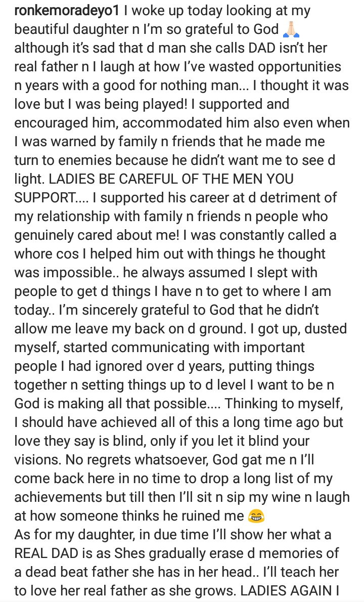 In a long post shared via her Instagram page, the mother of one narrated her ugly experience with the singer. [LindaIkeji]