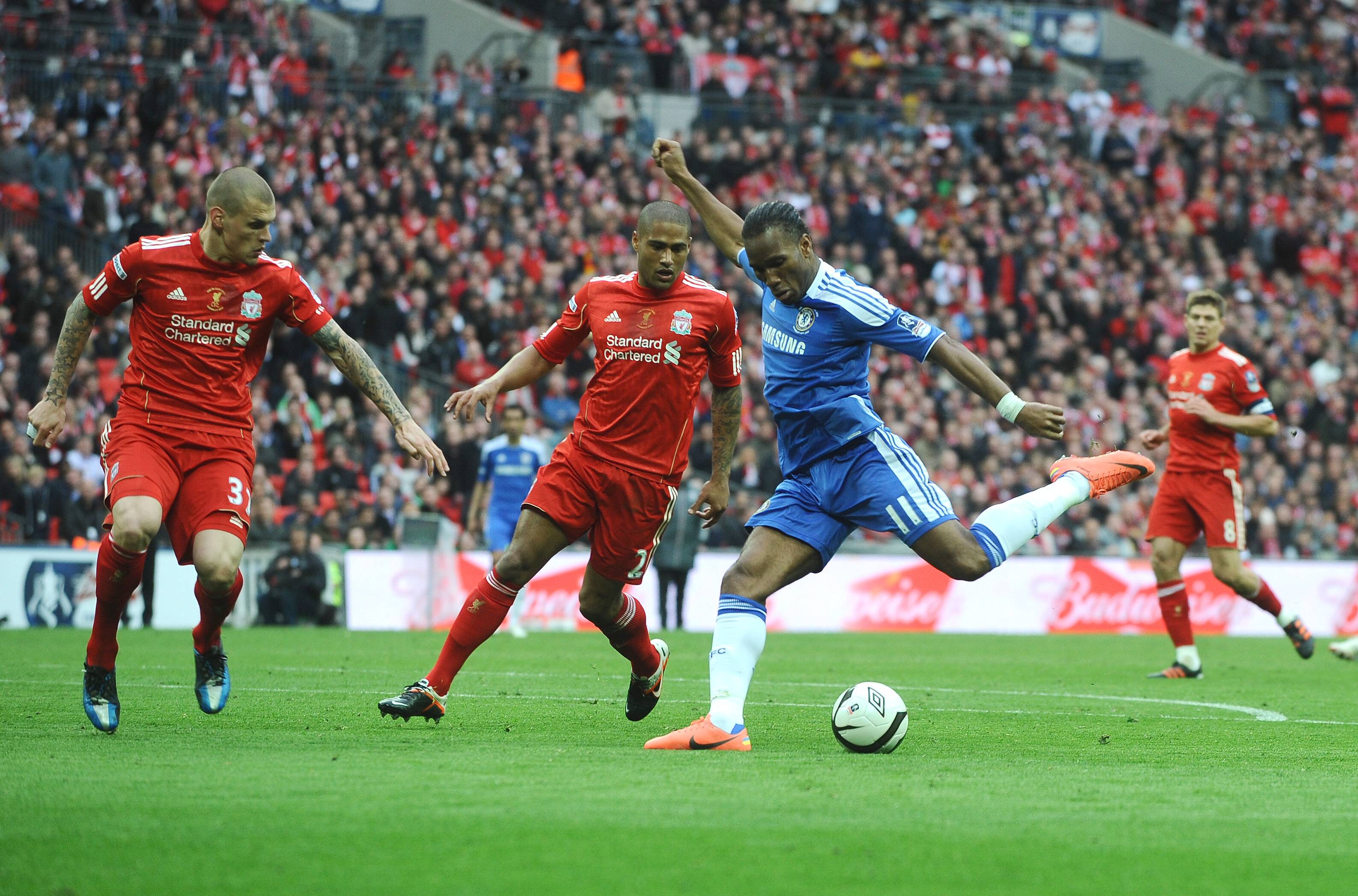 Didier Drogba in action for Chelsea against Liverpool 