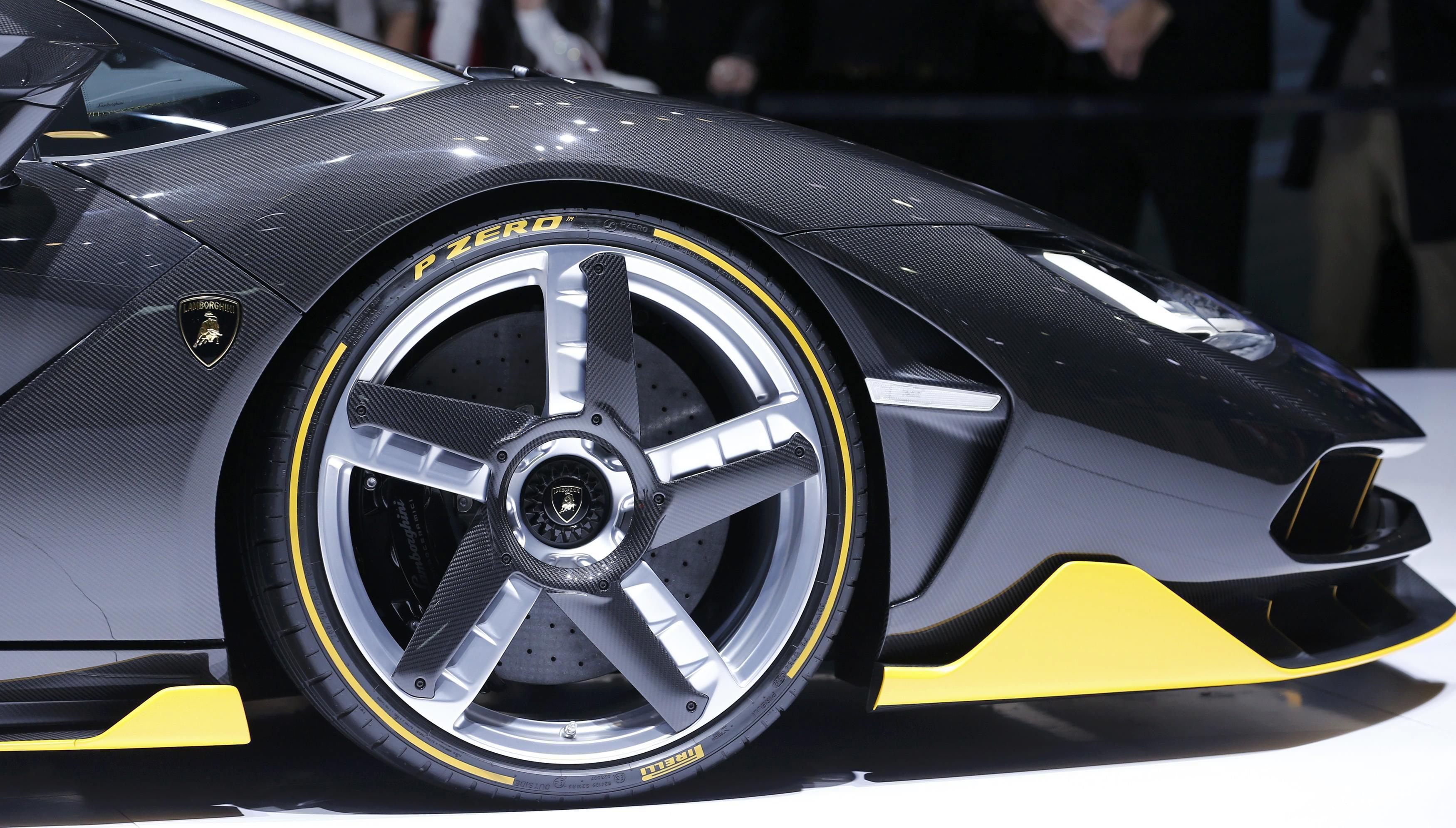 Front of the new Lamborghini Centenario car is pictured at the 86th International Motor Show in Gene