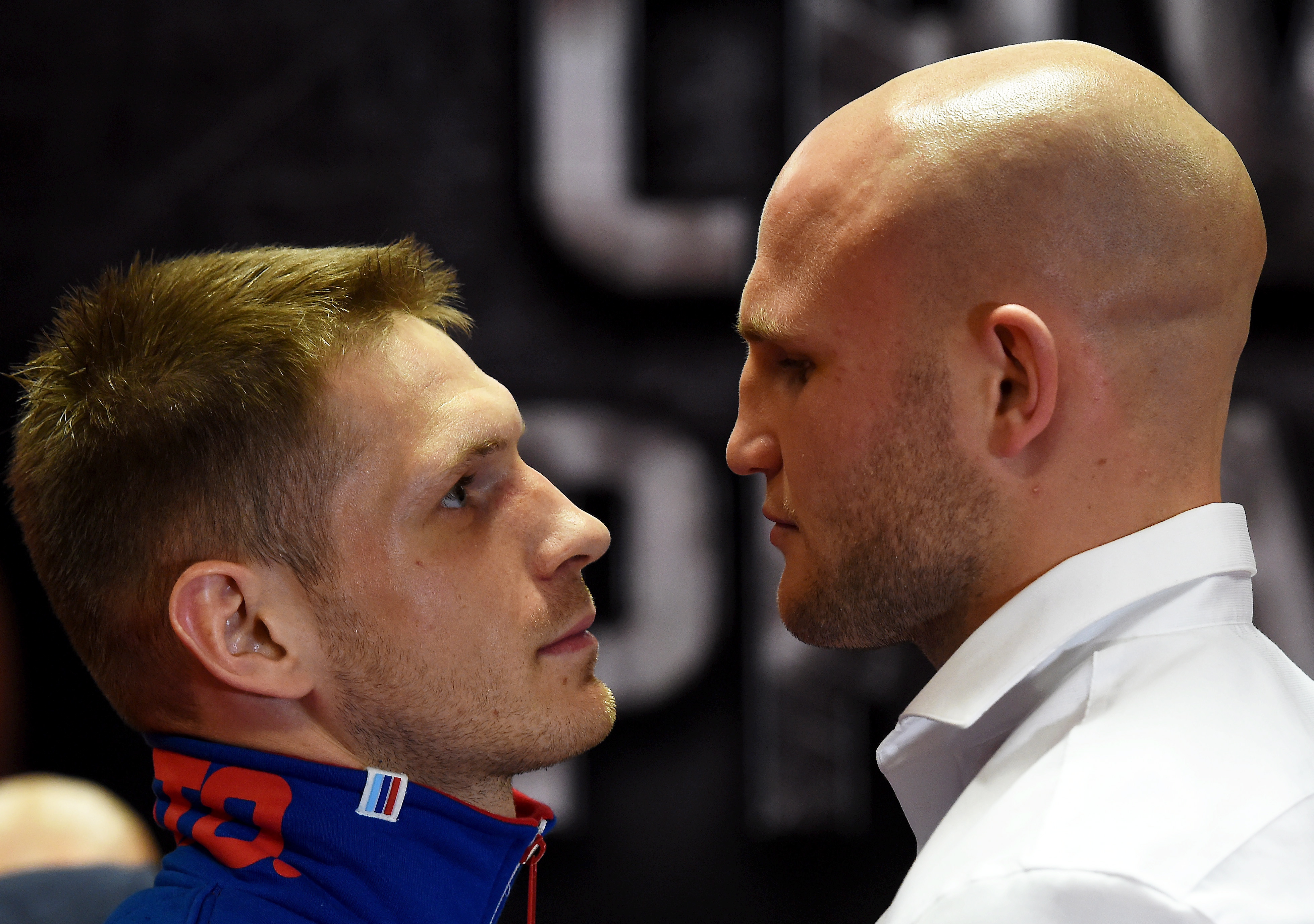 Grzegorz Proksa (L) i Maciej Sulęcki (P) podczas konferencji prasowej przed galą boksu Polsat Boxing Night