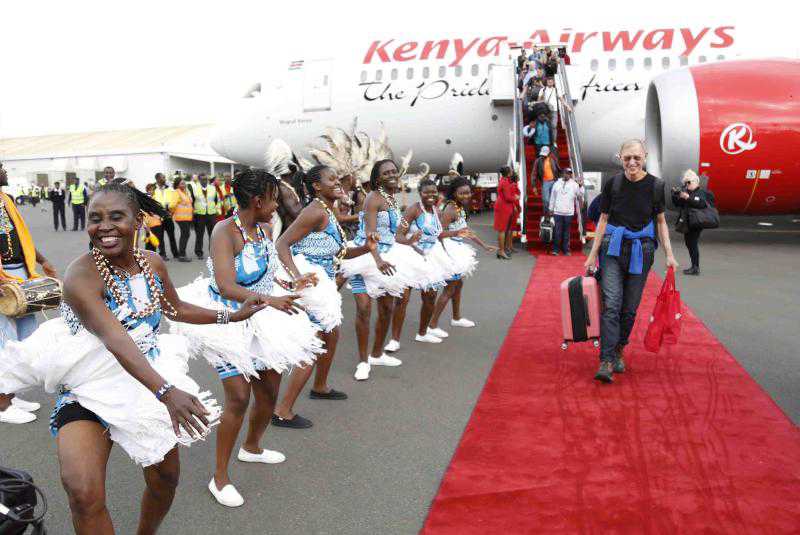 Traditional dances welcoming passengers alighting from a Kenya Airways plane in the past.