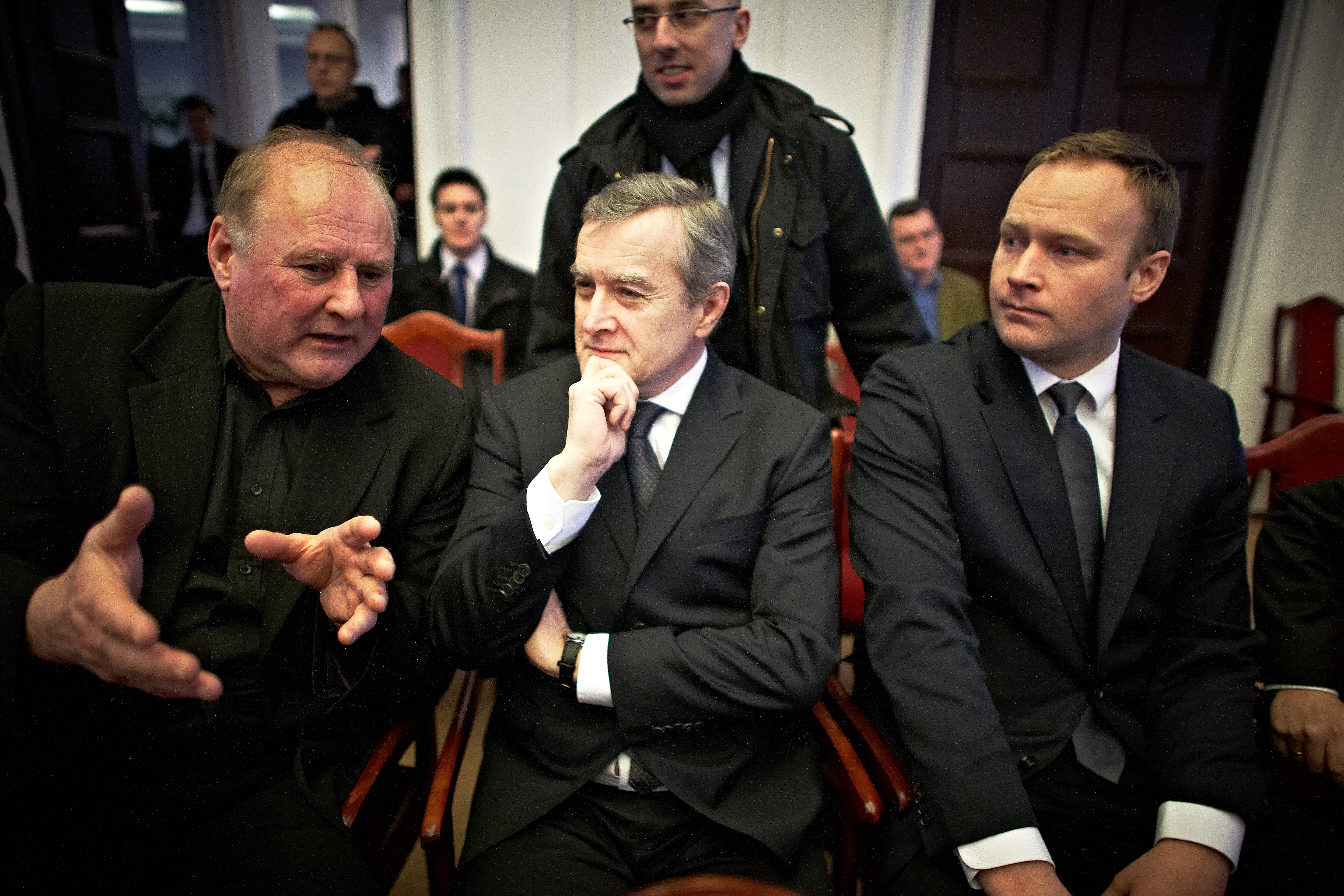 Jan Tomaszewski, Piotr Gliński i Marcin Mastalerek w trakcie konferencji prasowej klubu Prawo i Sprawiedliwość w Łodzi