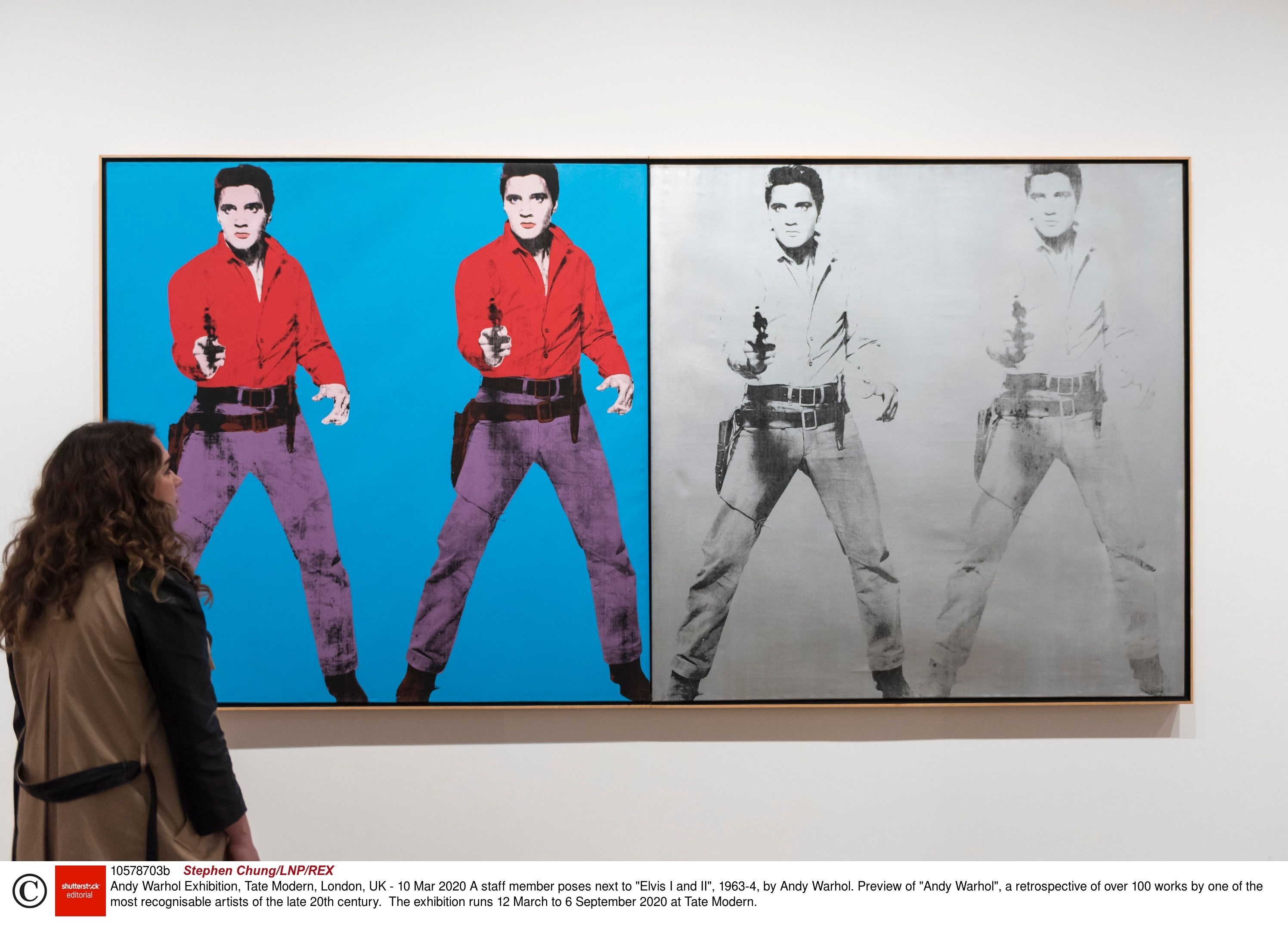 „Elvis I i II” ( 1963-1964), wystawa Andy’ego Warhola w Tate Modern w Londynie, marzec 2020 r.