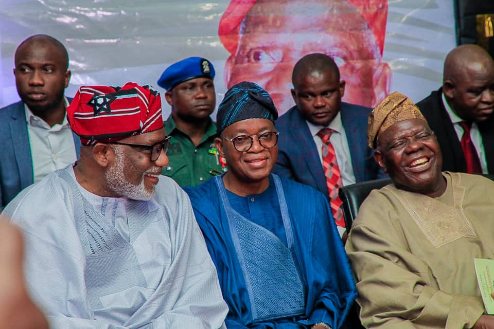 Gov. Rotimi Akeredolu of Ondo State, Osun state Governor, Gboyega Oyetola  at  the presentation of the book: 