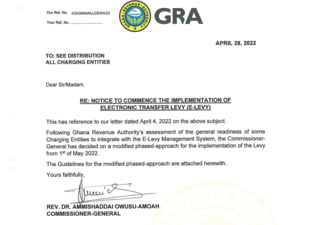 GRA release notice on E-Levy implementation