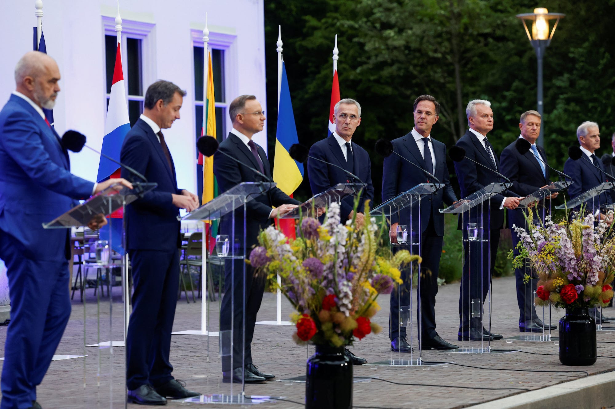 World leaders attend a press conference after a working dinner for NATO leaders at the Catshuis, in The Hague, Netherlands, in June 2023.REUTERS/Piroschka van de Wouw