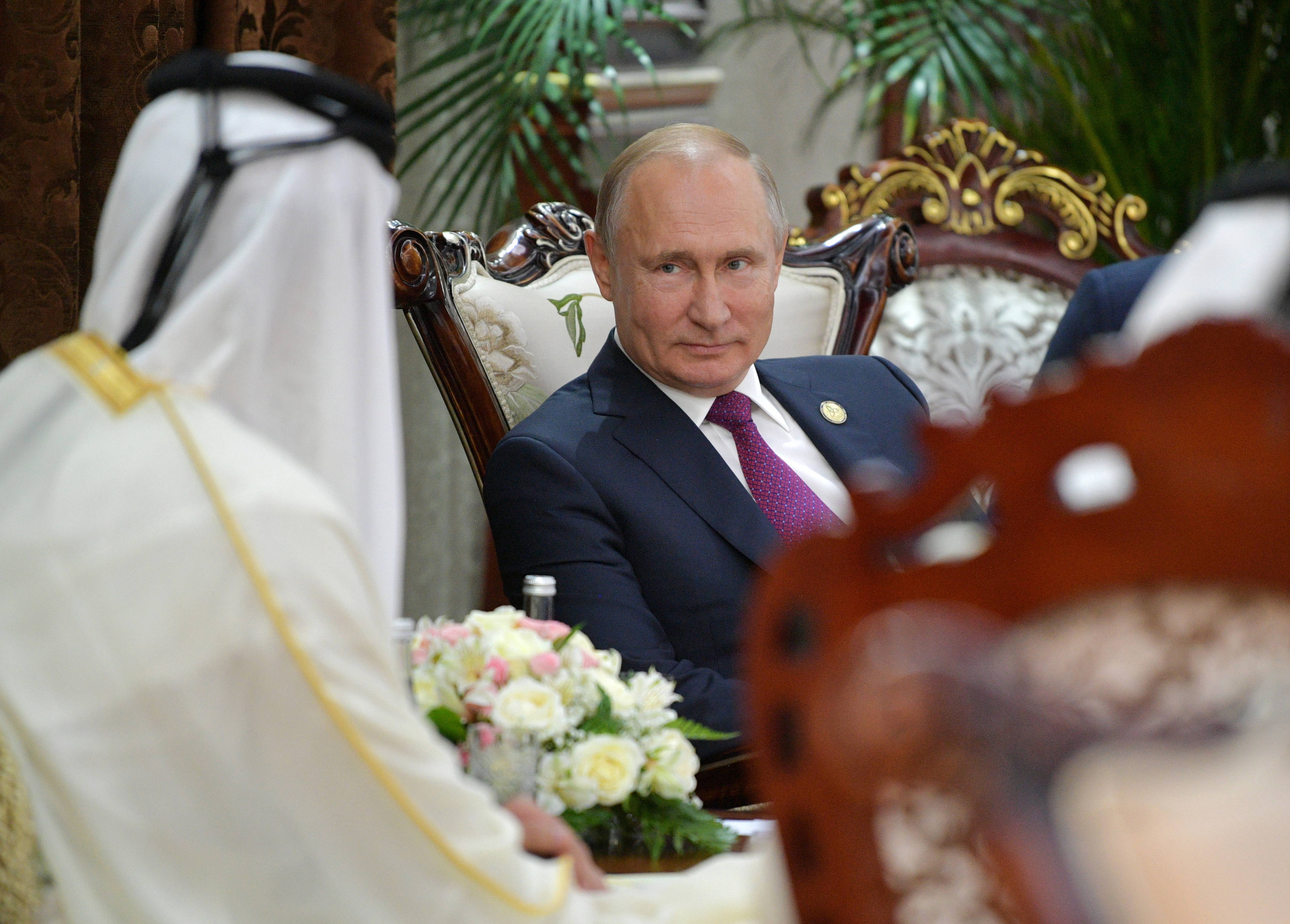 Szejk Tamim bin Hamad Al-Thani oraz Władimir Putin