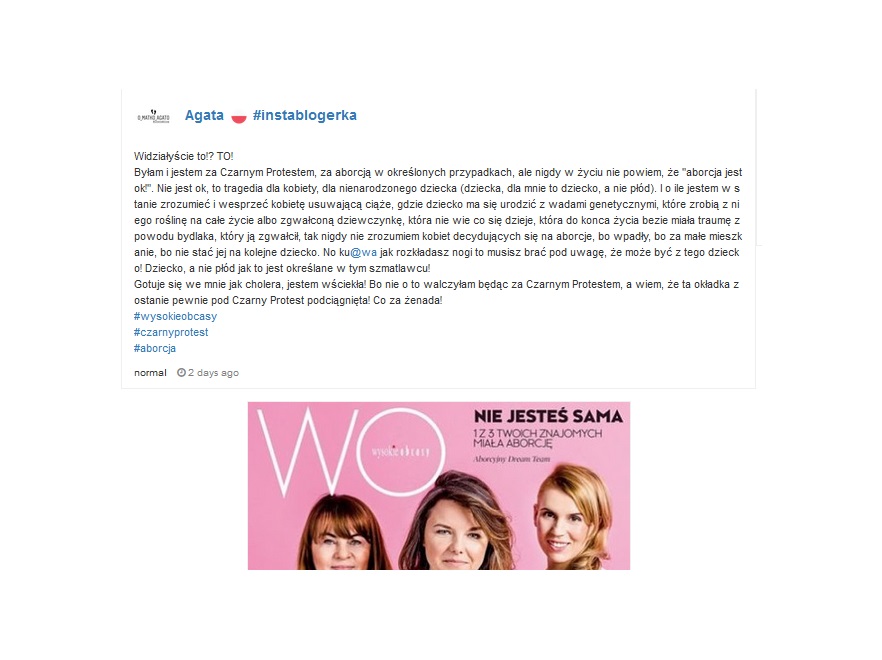 Reakcje użytkowniczek Instagramu na okładkę