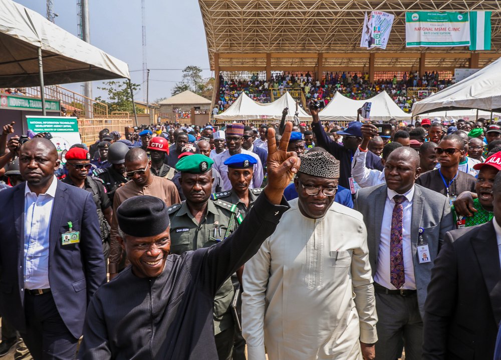 Vice President Yemi Osinbajo and Ekiti state Governor Kayode Fayemi during the VC's visit to Ekiti