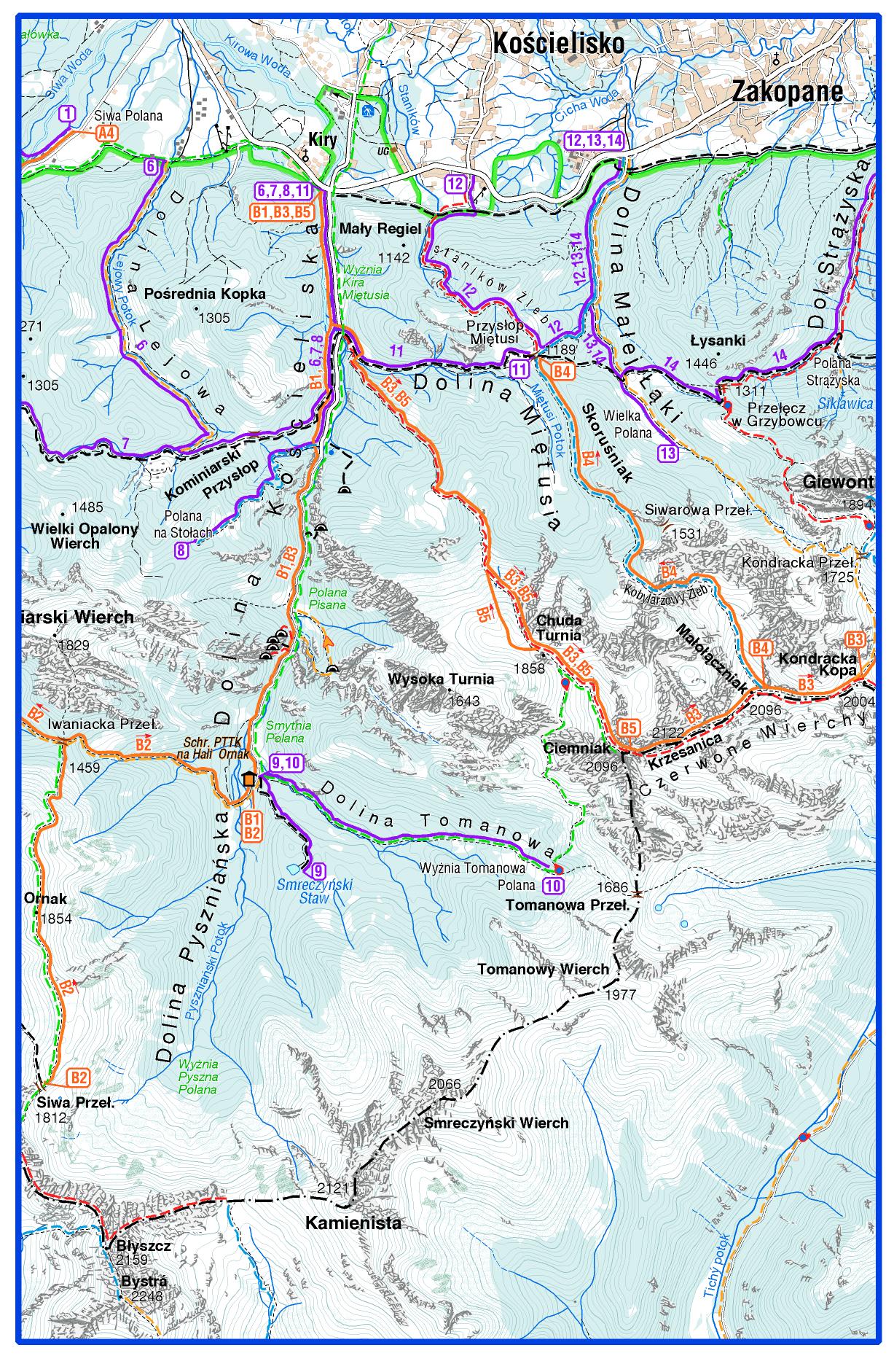 mapa trasy narciarskiej - Dolina Kościeliska / Fot.